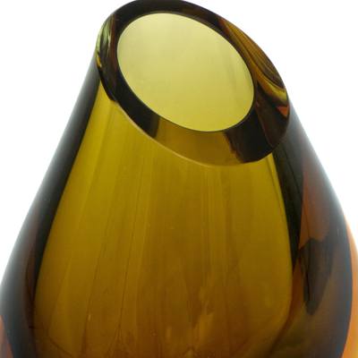 Art glass vase, 'Olive' - Murano Inspired Earthtone Brazilian Blown Art Glass Vase