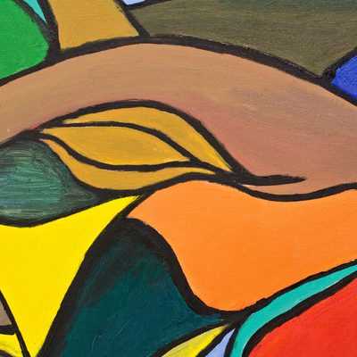 'April' - Originales farbenfrohes signiertes abstraktes Gemälde aus Brasilien