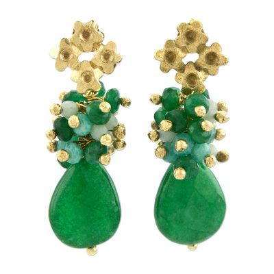 Gold plated jade dangle earrings,