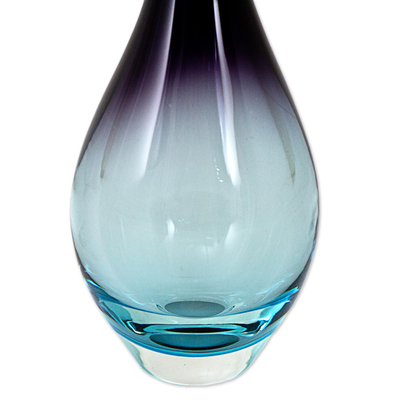 Decorative art glass decanter, 'Blue Lilac Bud' - Hand Blown Decorative Art Glass Decanter from Brazil