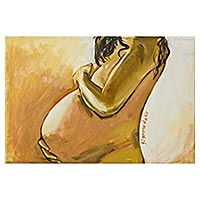 'Madre' - Pintura original firmada del cuerpo de una mujer embarazada