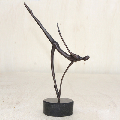 Bronze sculpture, 'Stellar Dancer' - Bronze and Granite Black Sculpture from Brazil