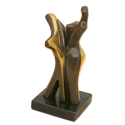 Bronze sculpture, 'Admiration II' - Modern Signed Bronze Sculpture of Lovers from Brazil