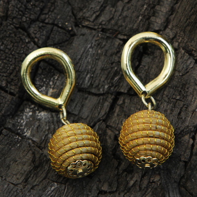 Gold accent golden grass jewelry set, 'Golden Planets' - 18k Gold Accent Brazilian Golden Grass Necklace and Earrings