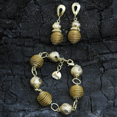 Gold accent golden grass jewelry set, 'Golden Brazil' - 18k Gold Accent Golden Grass Bracelet and Earrings Set