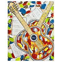 'Guitars III' - Multicolored Impressionist Painting of Guitars from Brazil