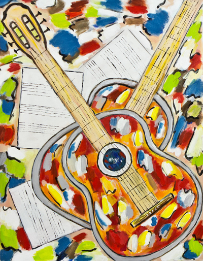 Gitarren III - Mehrfarbige impressionistische Malerei von Gitarren aus Brasilien