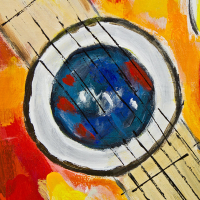 'Guitars III' - Multicolored Impressionist Painting of Guitars from Brazil