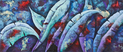 'Precursor' (2015) - Acrylic Expressionist Painting of Blue Leaves from Brazil