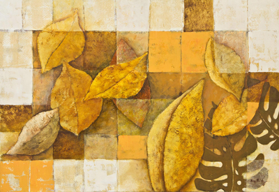 „Refuge“ (2012) – Moderne brasilianische expressionistische Malerei von Herbstblättern