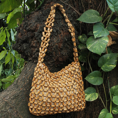 Bolso de hombro con detalles de bambú - Bolso de hombro con acento de bambú hecho a mano de Brasil