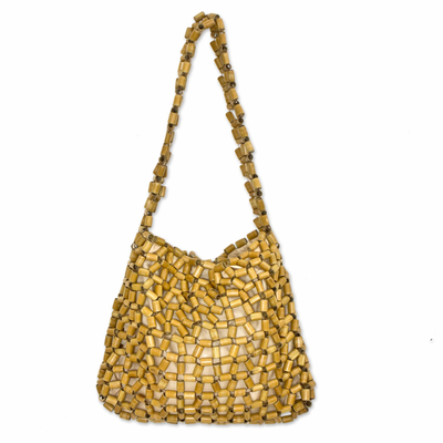 Bamboo accent shoulder bag, 'Lattice Connection' - Handcrafted Bamboo Accent Shoulder Handbag from Brazil