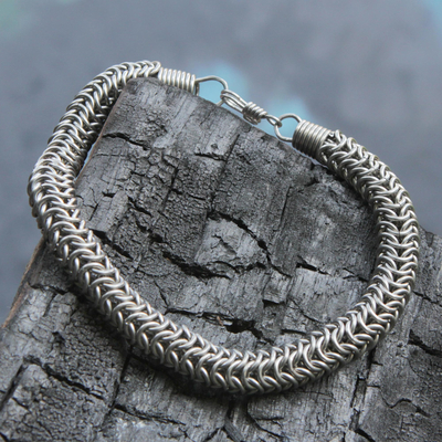 Men's stainless steel chain bracelet, 'Strength Chain' - Stainless Steel Men's Simple Chain Bracelet from Brazil