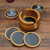 Agate and cedar wood coasters, 'Nocturnal Wisdom' (set of 6) - Set of 6 Black Agate and Cedar Wood Coasters with Stand thumbail