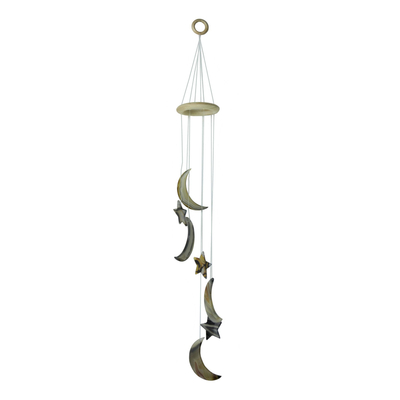 Agate wind chimes, 'Brown Moon and Stars' - Brown Agate Moon and Star Wind Chimes from Brazil
