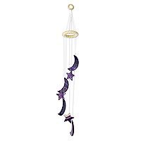 Wind chimes, 'Purple Moon and Stars' - Purple Agate Moon and Star Wind Chimes from Brazil