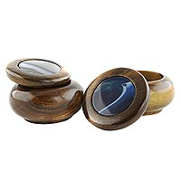 Agate and wood decorative boxes, 'Smoke and Water' (pair)