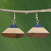 Wood dangle earrings, 'Forest Fan'