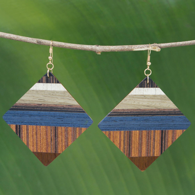 Pendientes colgantes de madera - Pendientes colgantes de forma cuadrada de madera de Brasil