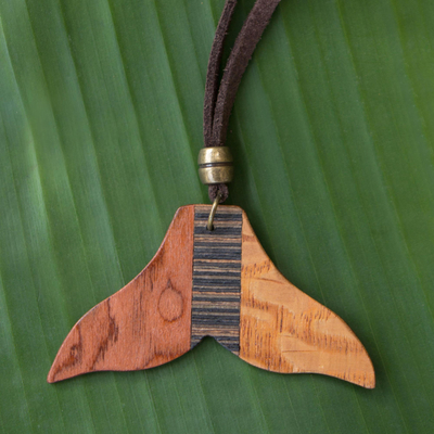 Wood pendant necklace, 'Mermaid Tail' - Handcrafted Wood Pendant Necklace from Brazil