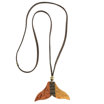Wood pendant necklace, 'Mermaid Tail' - Handcrafted Wood Pendant Necklace from Brazil