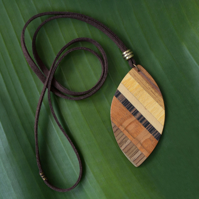 Wood pendant necklace, 'Distinguished Surfer' - Handcrafted Wood Pendant Necklace by Brazilian Artisans