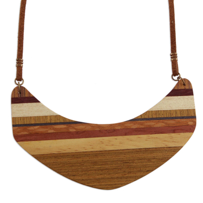 Wood pendant necklace, 'Striped Boomerang' - Boomerang Shaped Wood Pendant Necklace from Brazil