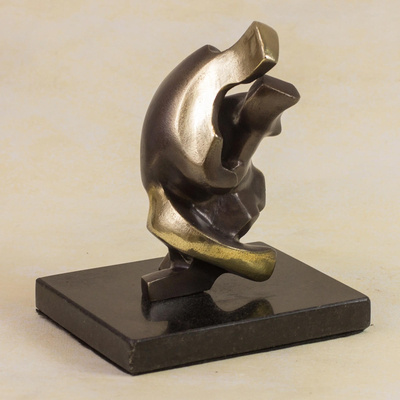 Bronze sculpture, 'Kissing Couple' - Signed Bronze Abstract Sculpture by a Brazilian Artist