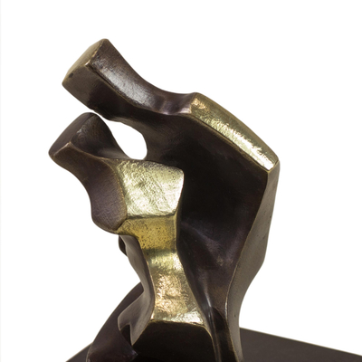 Bronze sculpture, 'Kissing Couple' - Signed Bronze Abstract Sculpture by a Brazilian Artist