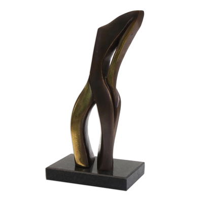 Signed Brazilian Abstract Bronze Sculpture with Granite Base
