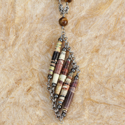 Tigers eye and recycled paper pendant necklace, Eco Parallels