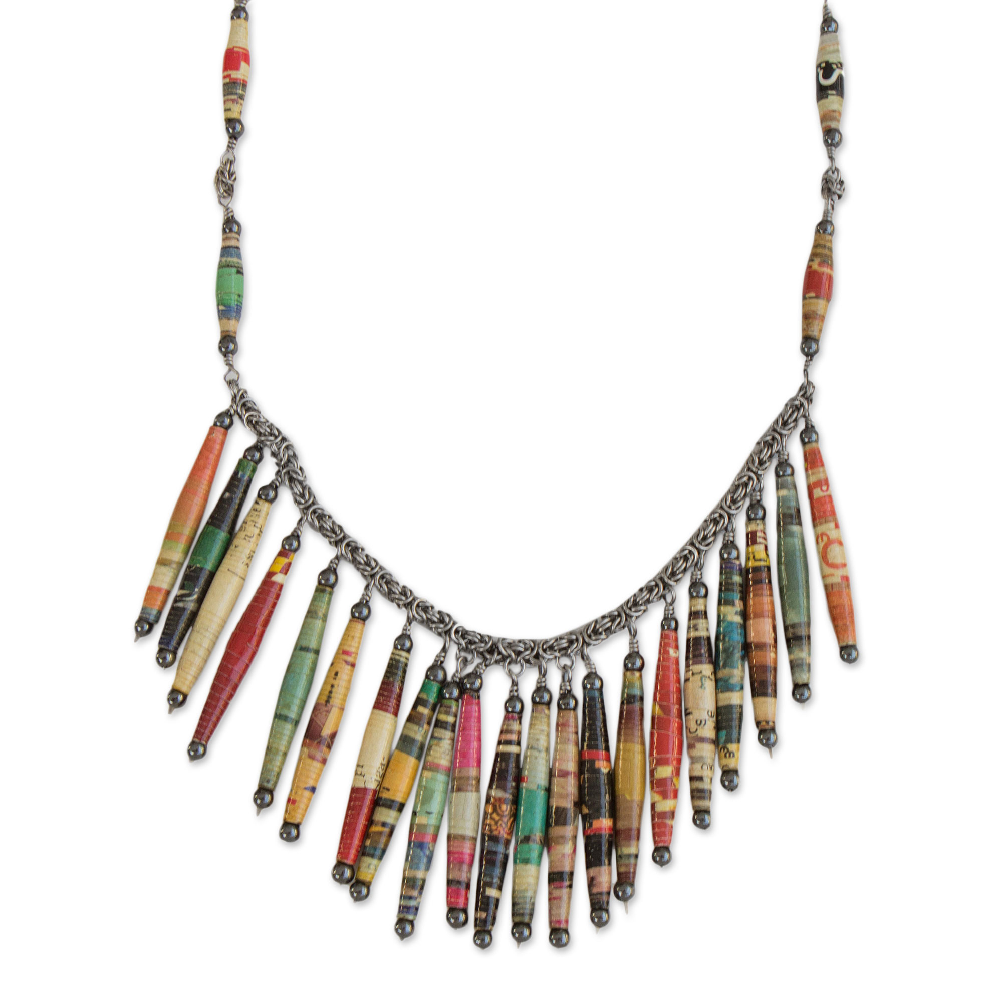 Recycled Paper and Hematite Multi Color Waterfall Necklace - Eco ...