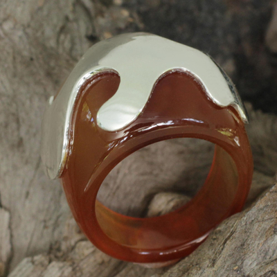 Agate domed ring, 'Symbol of Hope in Brown' - Brown Agate and Sterling Silver Domed Ring from Brazil