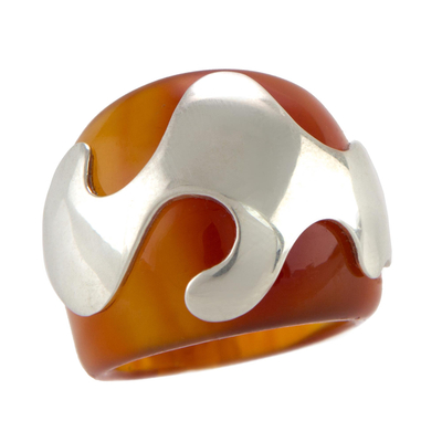 Agate domed ring, 'Symbol of Hope in Brown' - Brown Agate and Sterling Silver Domed Ring from Brazil