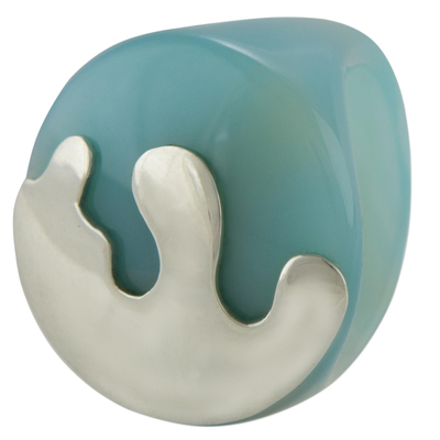 Agate signet ring, 'Eternal Promise in Blue' - Blue Agate and Sterling Silver Signet Ring from Brazil