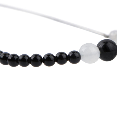 Agate beaded necklace, 'Bold Spheres' - Black and White Agate and Sterling Silver Beaded Necklace