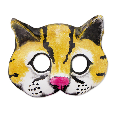 Leather mask, 'Jungle Jaguar' - Handcrafted Painted Leather Jaguar Mask from Brazil