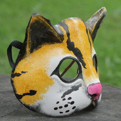 Leather mask, 'Jungle Jaguar' - Handcrafted Painted Leather Jaguar Mask from Brazil