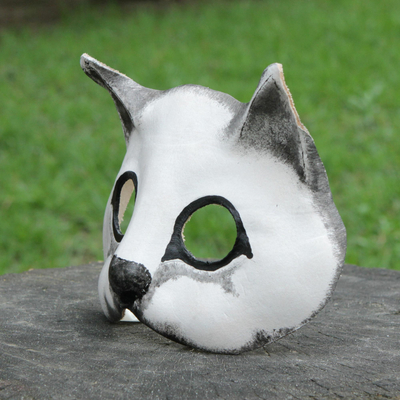 Leather mask, 'Fierce Cat' - Handcrafted Painted Leather Cat Mask from Brazil