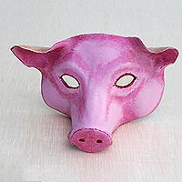 Leather mask, 'Rosy Pig' - Handcrafted Pink Leather Pig Mask from Brazil
