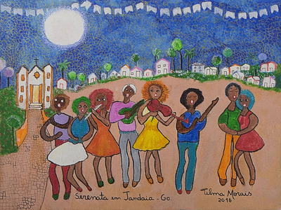 Signed Naif Painting of Musicians from Brazil
