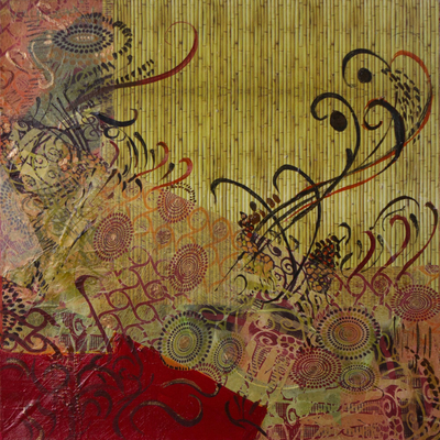 Mixed Media Modern Bamboo-Themed Painting from Brazil