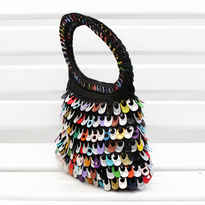 Recycled soda pop-top handbag, 'Multicolor Dramatic Style' - Multicolor Recycled Soda Pop Top Handle Handbag
