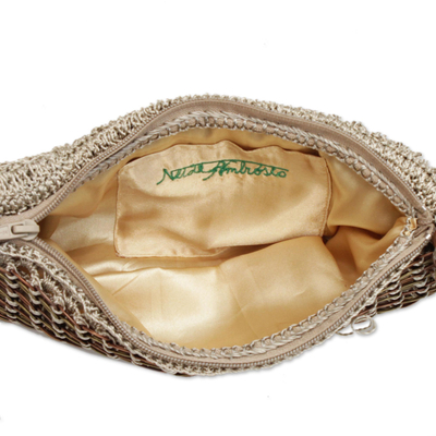 Recycled soda pop-top sling bag, 'Golden Modernity' - Recycled Metallic Soda Pop Top Sling Bag from Brazil
