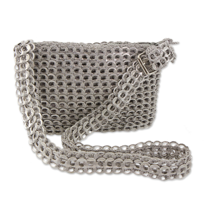 Recycled soda pop-top shoulder bag, 'Beauty and Strength' - Recycled Aluminum Soda Pop Top Shoulder Bag from Brazil