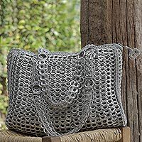 Recycled soda pop-top shoulder bag, Modern Spring in Silver