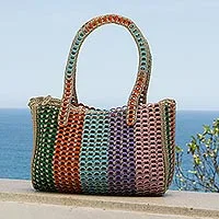 Featured review for Recycled soda pop-top shoulder bag, Rainbow Style