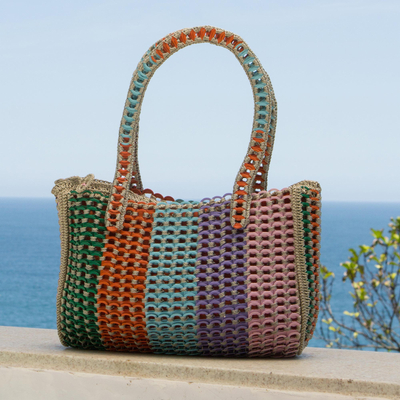Recycled soda pop-top shoulder bag, 'Rainbow Style' - Multicolored Recycled Soda Pop Top Shoulder Bag from Brazil
