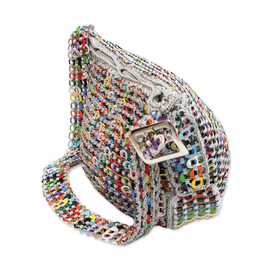 Recycled soda pop-top shoulder bag, 'City Dreamer' - Multicolor Recycled Aluminum Shoulder Bag from Brazil