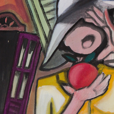 'Fruit Vendor' - Signiertes expressionistisches Gemälde einer brasilianischen Straßenszene